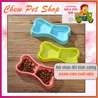 🍵 Bát nhựa đôi cao cấp hình xương dành cho thú cưng - Phụ kiện chó mèo Chew Petshop