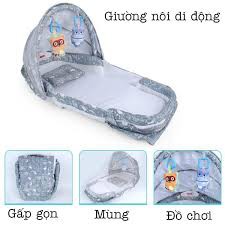 Nôi gấp gọn ngủ chung giường cho bé, giường nôi di động, giuong noi cho be- Ảnh thật, được chọn màu