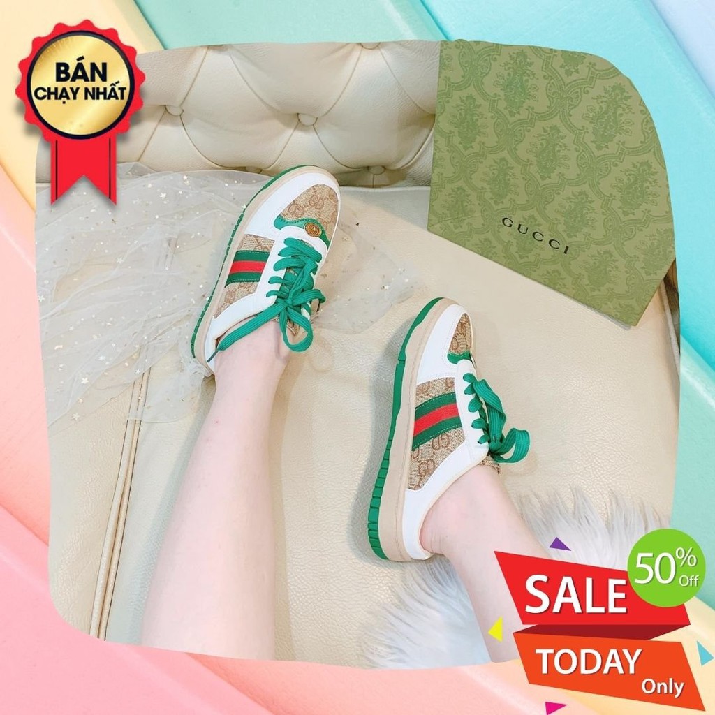 🍀 Giày Sục 𝗚𝘂𝗰𝗰𝗶, Sục Thể Thao Nữ 𝗚𝘂𝗰𝗰𝗶 Đế Nâu/ Xanh,🌸 Sục Đạp Gót Nữ Gucci BẢN ĐẸP 2021🌺