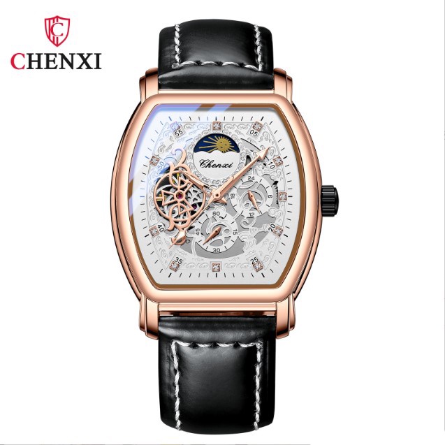 Đồng hồ cơ nam mặt vuông chính hãng dây da tự động automatic CHENXI CX-8855 máy nhật cao cấp