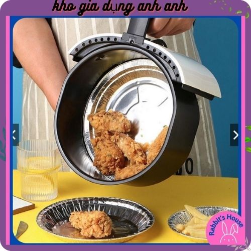 Set 10 Khay giấy bạc lót nồi chiên không dầu, đĩa nhôm, khuôn giấy bạc đựng thực phẩm