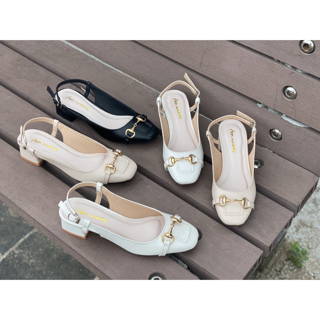 Giày cao gót Slingback mũi vuông phối quai sắt