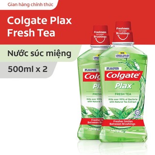 Bộ 2 chai nước súc miệng Colgate kháng 99% vi khuẩn Plax trà xanh 500ml/chai