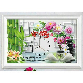 Tranh Đính Đá ĐỒNG HỒ VỢ CHỒNG (Y8066)75×50cm Chưa Đính.
