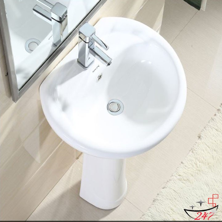 Chậu lavabo rửa mặt + chân đứng (vòi gắn trên mặt lavabo) thời gian bảo hành lên đến 10 năm .