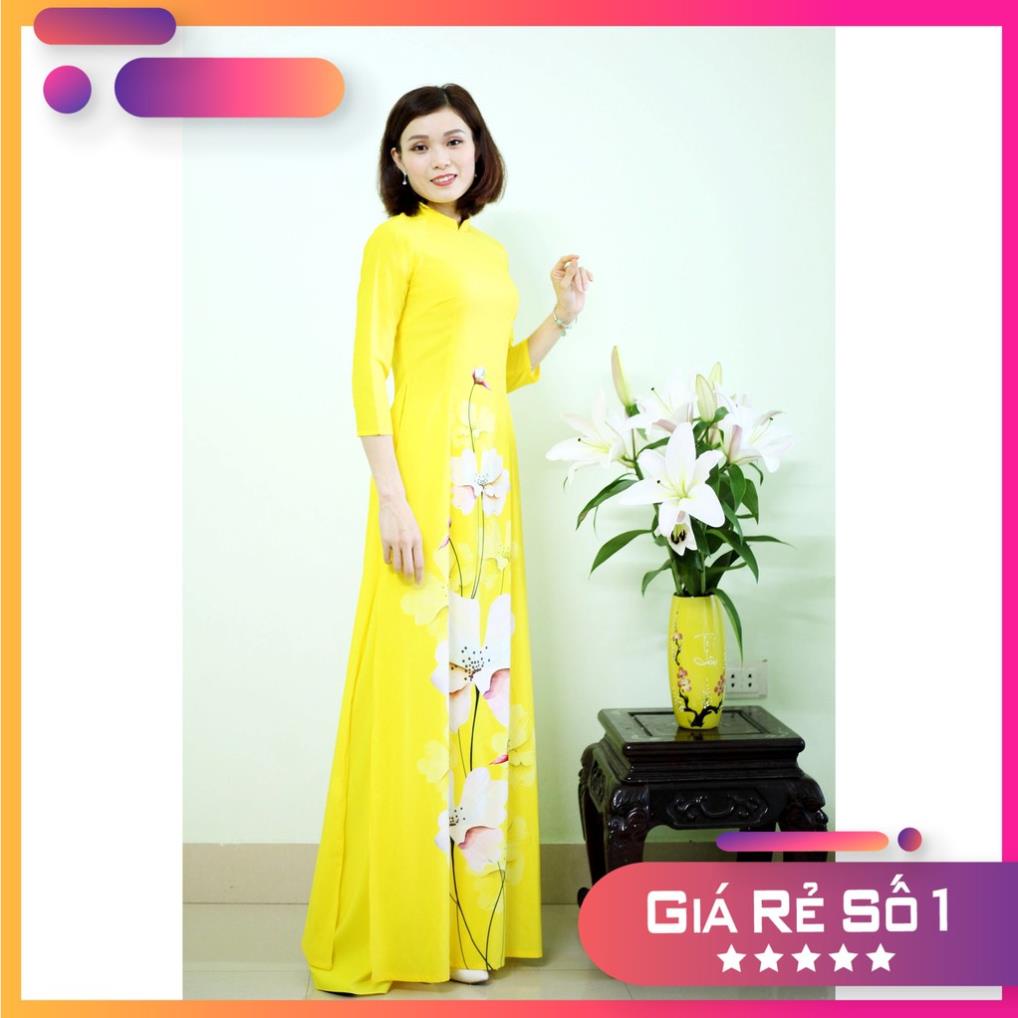 Bộ Áo Dài Truyền Thống 💖 FREESHIP 💖 Hoa Bướm Vàng chất liệu Lụa Nhật Cao Cấp Lên Phom Dáng Chuẩn Cực Đáng Yêu 2021