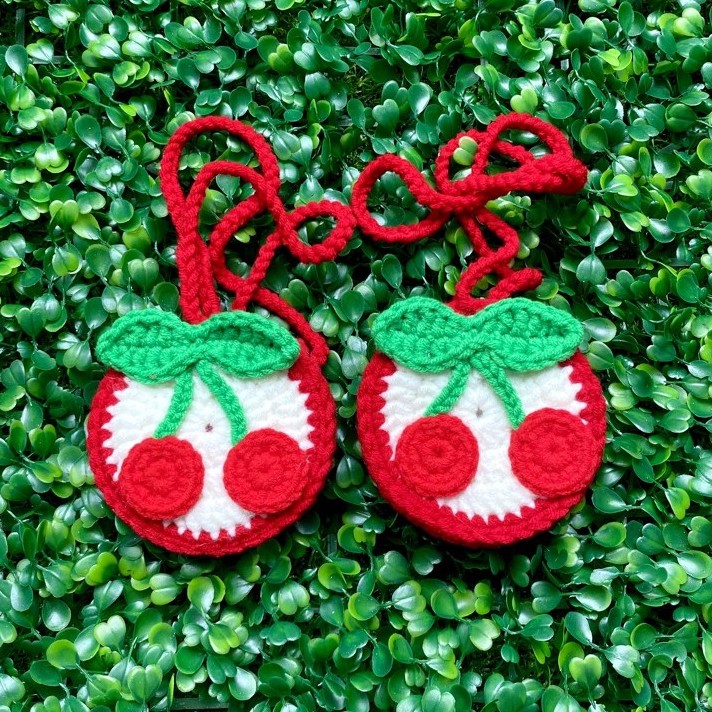 Túi đựng tỏi cho bé hình quả cherry - Túi tỏi len cho bé