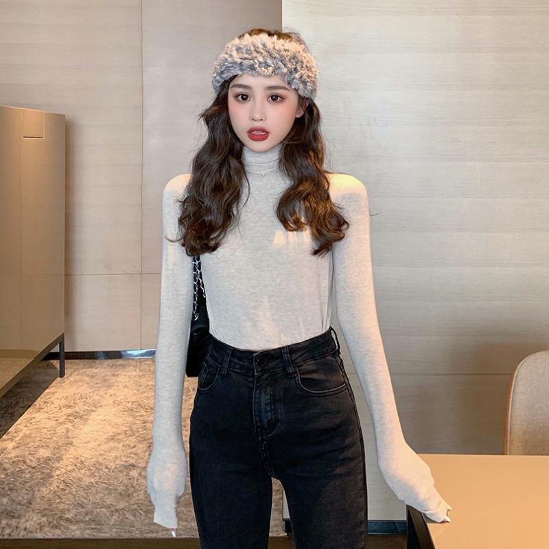 Áo Thun Dài Tay Cổ Cao Thiết Kế Mới Thời Trang Theo Phong Cách Hàn Quốc Cho Nữ