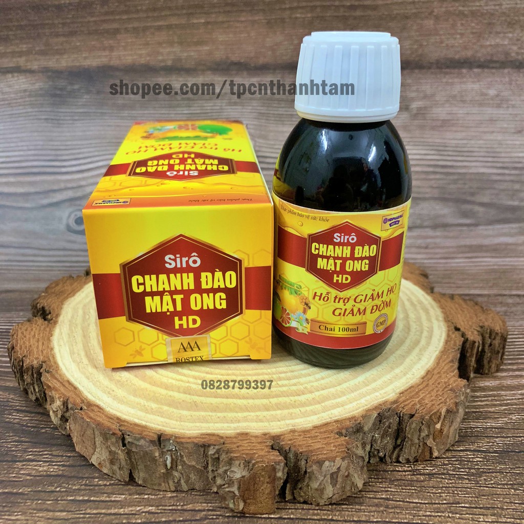 Siro ho CHANH ĐÀO MẬT ONG HD giảm ho, tiêu đơm - Chai 100ml