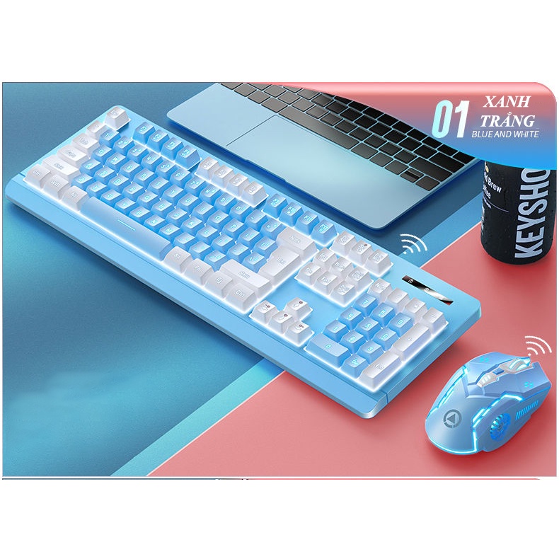 BỘ BÀN PHÍM VÀ CHUỘT KHÔNG DÂY KM-01 CHUYÊN  GAME CÓ ĐEN LED