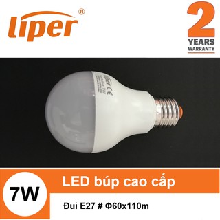 (Đèn led LIPER) Bóng đèn LED bulb búp 7W ánh sáng trắng/vàng đui xoáy E27 LIPER LPQP7CLED-01