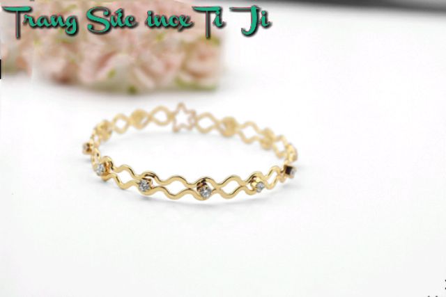 Vòng tay inox nữ gợn sóng đính xoàn mạ vàng