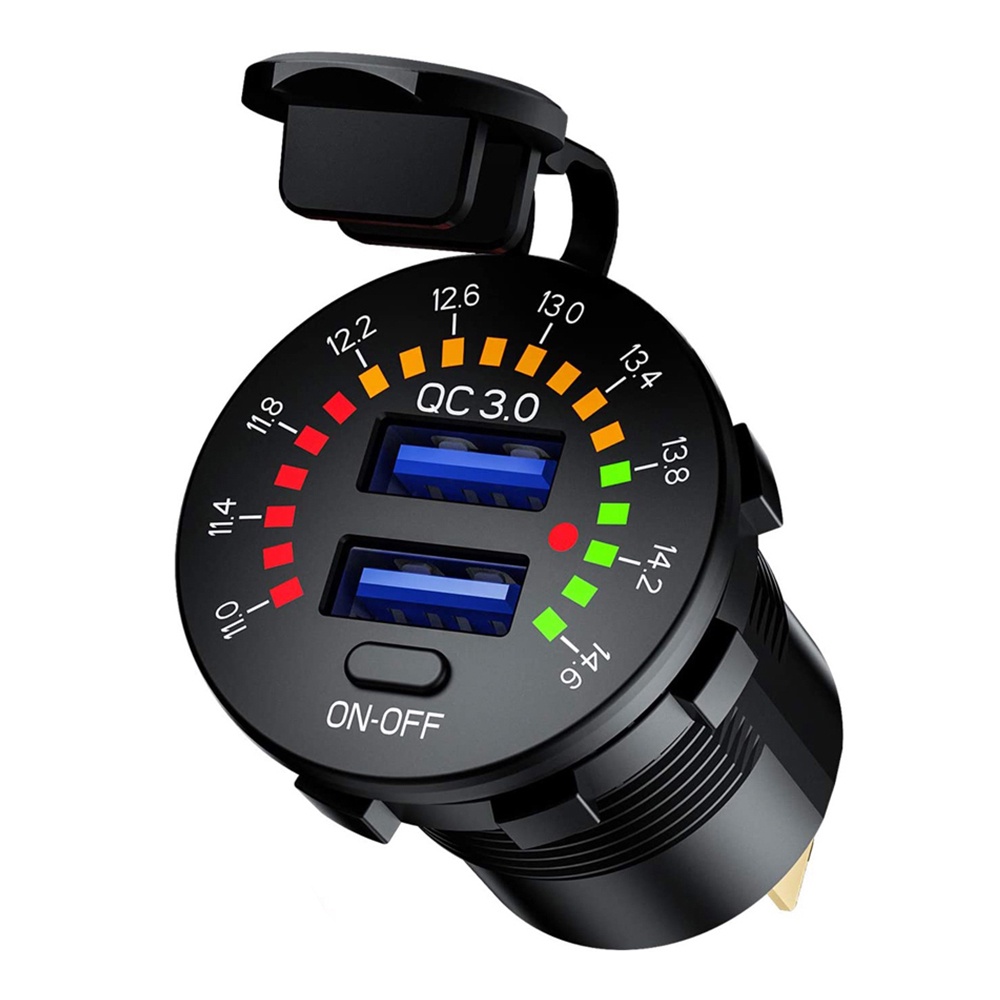 Thiết Bị Sạc Nhanh QC 3.0 Hai Cổng USB 12V 24V 18W Chống Thấm Nước Có Công Tắc Bật / Tắt Đèn LED