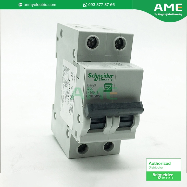 Cầu dao tự động MCB 2 pha 20A 4.5kA Easy9 Schneider_EZ9F34220