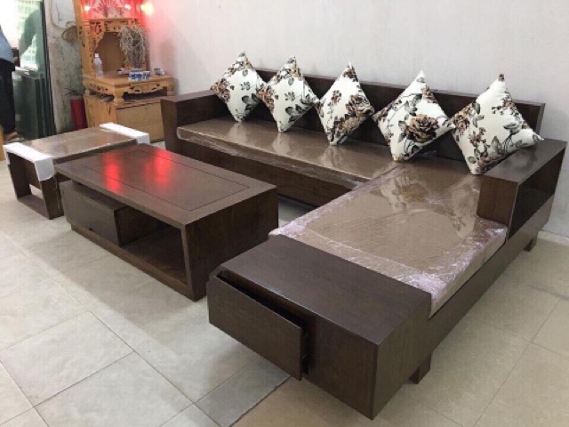 Sofa gỗ sồi ngăn kéo vát 2m7 SG08