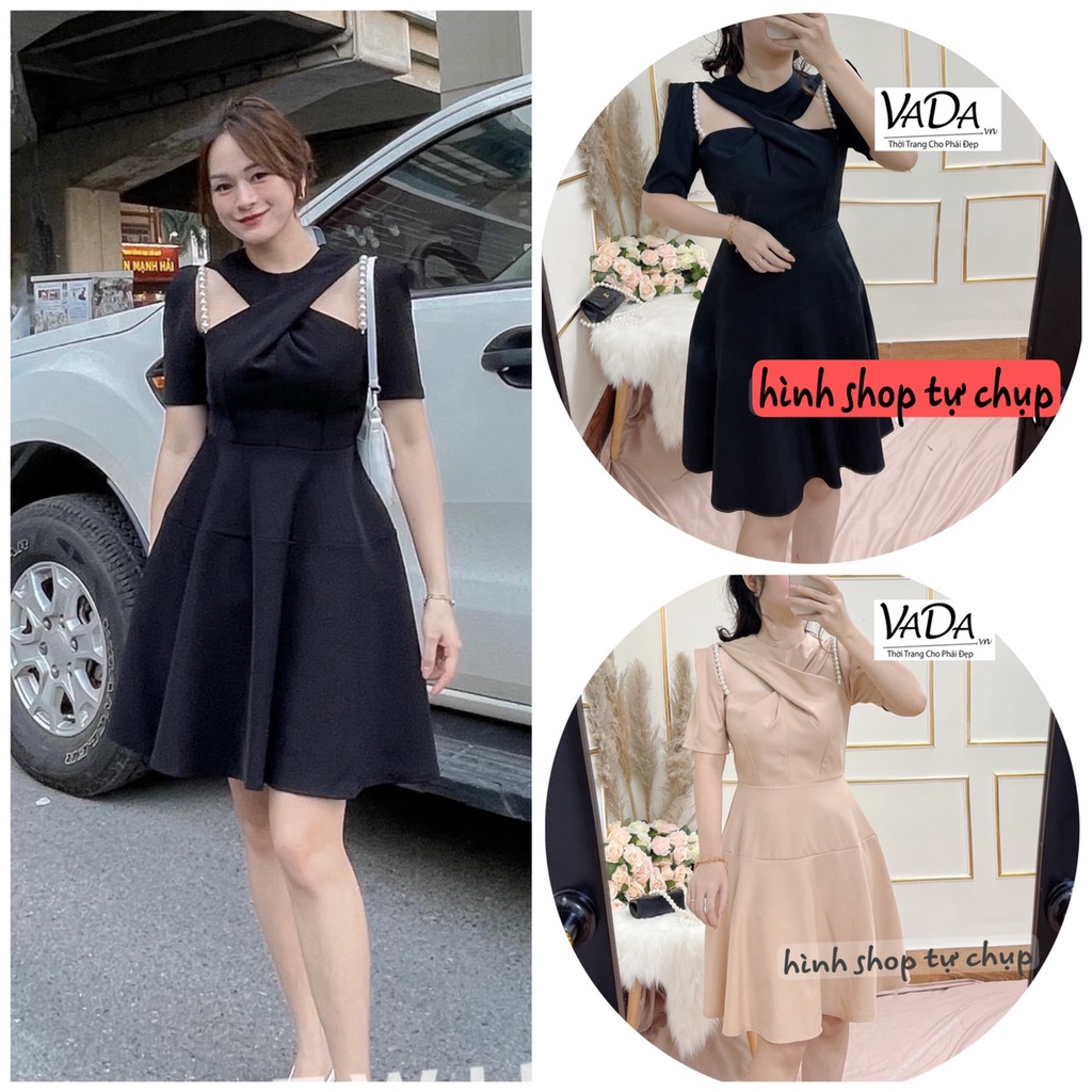 Đầm xòe thiết kế khoét vai soắn phối thanh mảnh trẻ trung sang chảnh Thời Trang VADA (Đ28)