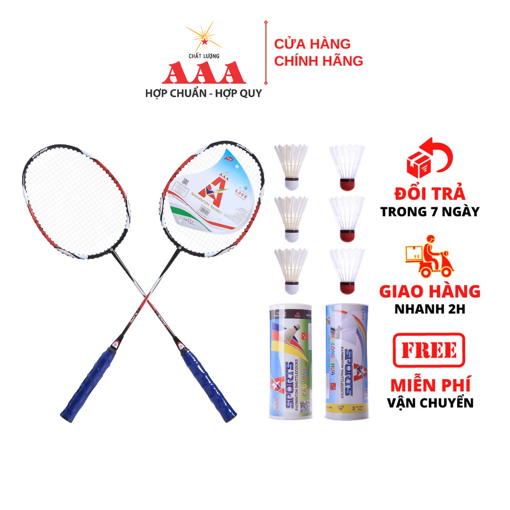 Combo Đôi Vợt Cầu Lông HT Đỏ + 3 cầu lông + 3 cầu nhựa (LHT - AAA)