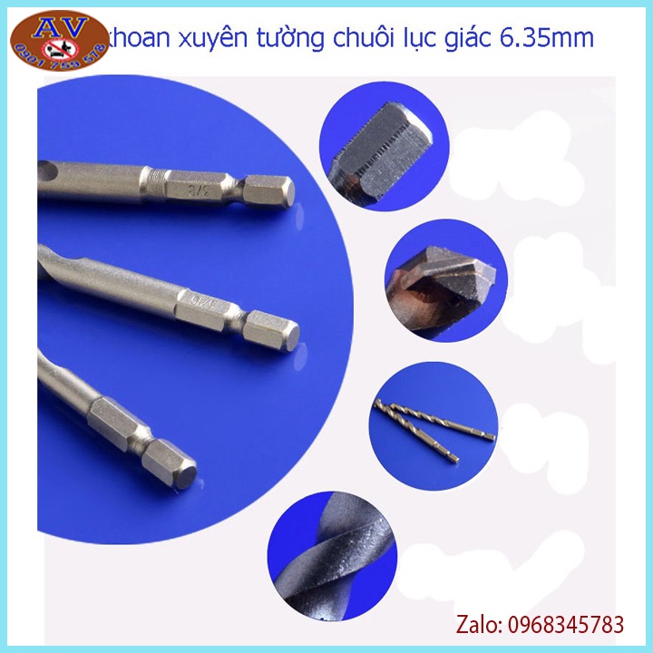 Bộ 5 mũi khoan bê tông chuôi lục giác 4 - 10mm cho khoan pin, điện