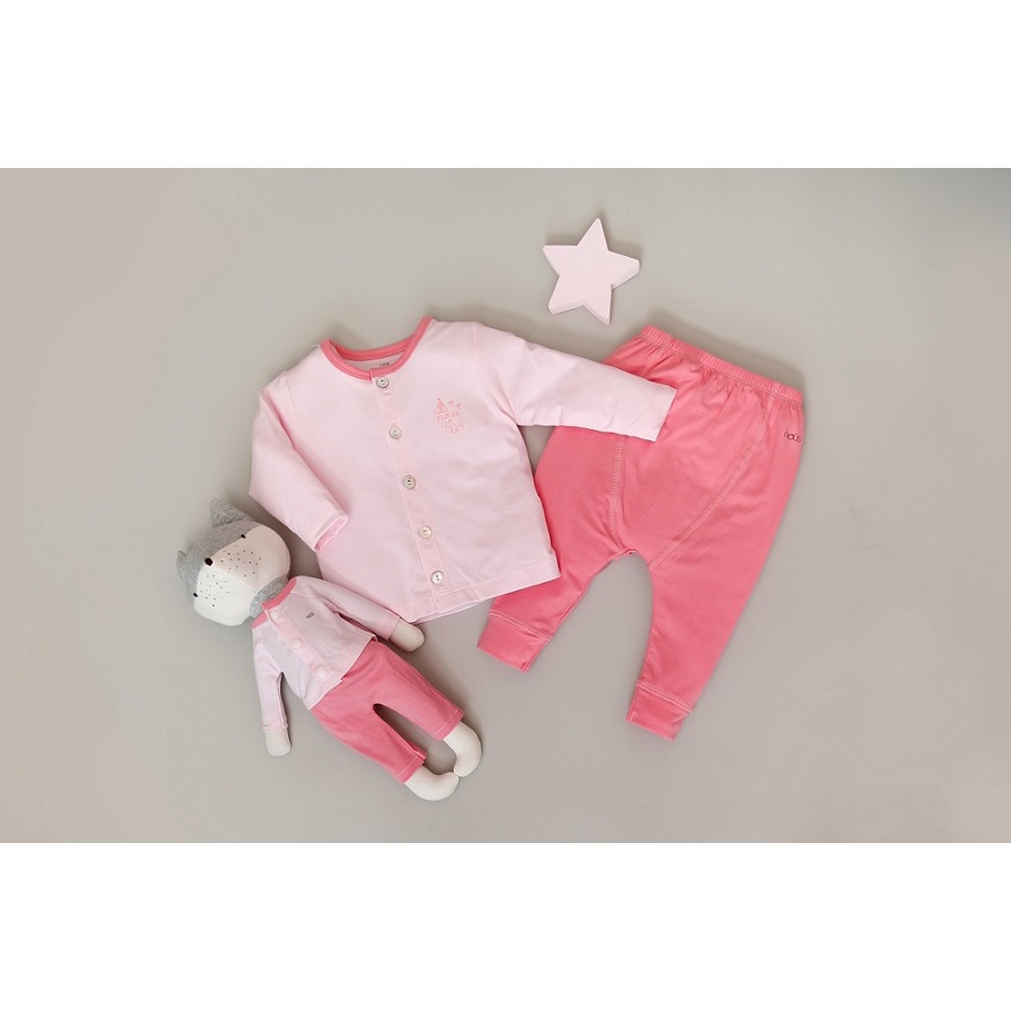 Bộ Quần Áo Dài Cài Thẳng Nous Màu Hồng - Chất Liệu Nu Petit (Size Từ 0-3 Tháng Đến 9-12 Tháng)