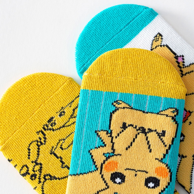 Set 5 Đôi Vớ Cotton Thoải Mái In Họa Tiết Hoạt Hình Pikachu Cho Bé Trai Và Gái 1-12 Tuổi