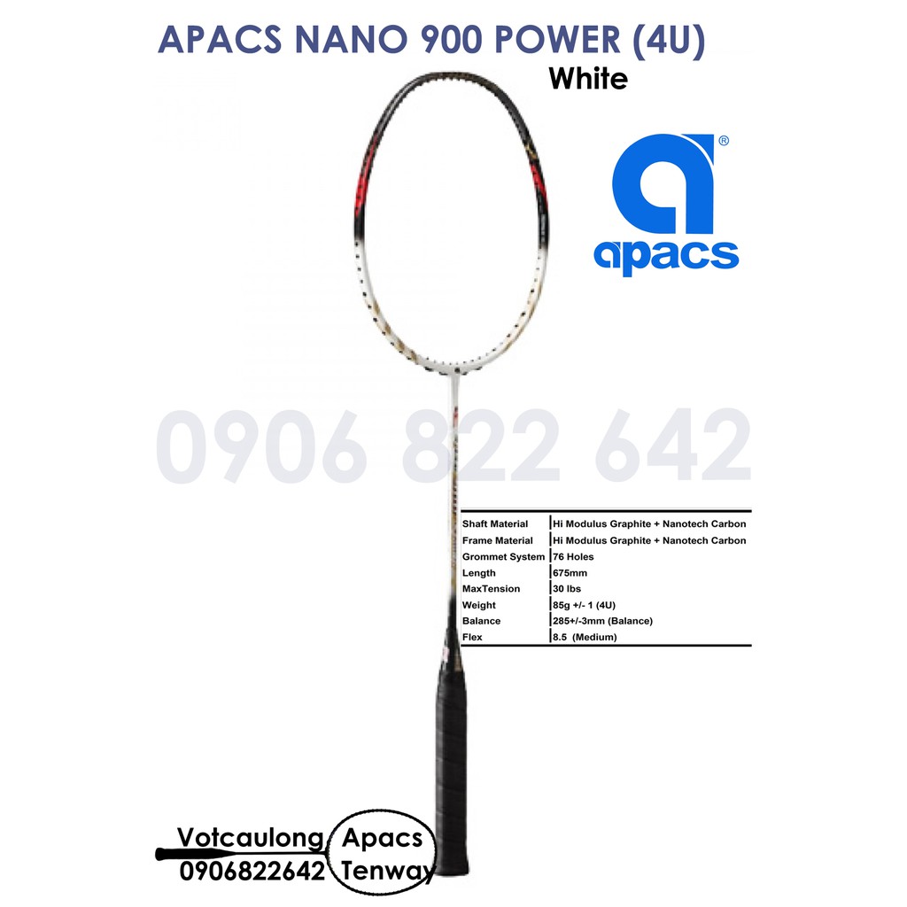 Vợt cầu lông Apacs Nano 900 Power - 4U Trắng | Vợt chính hãng, đánh phong trào