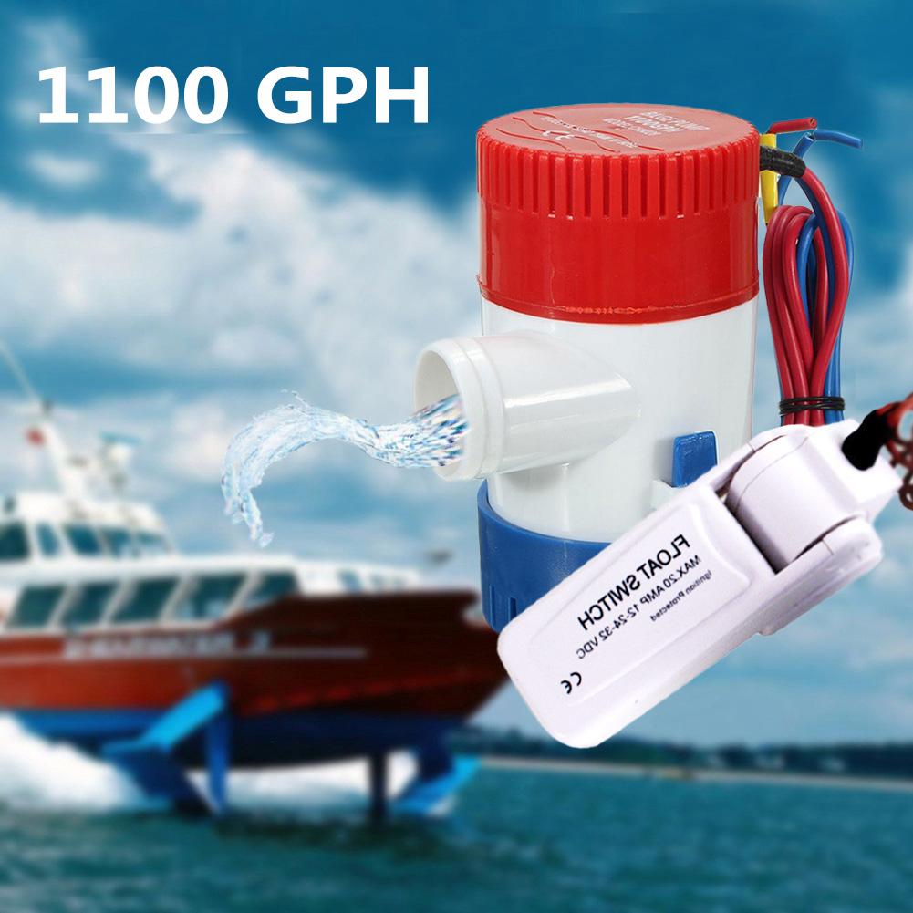 1100GPH Boat Bilge Máy bơm nước chìm Công tắc phao biển làm việc gián đoạn Bộ 12V