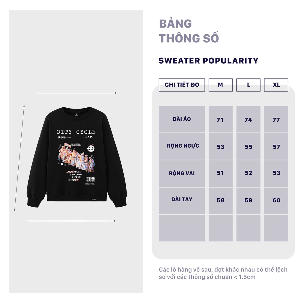 Áo sweater nỉ Popularity City Cycle - áo nỉ sweater unisex form rộng in hình Local Brand