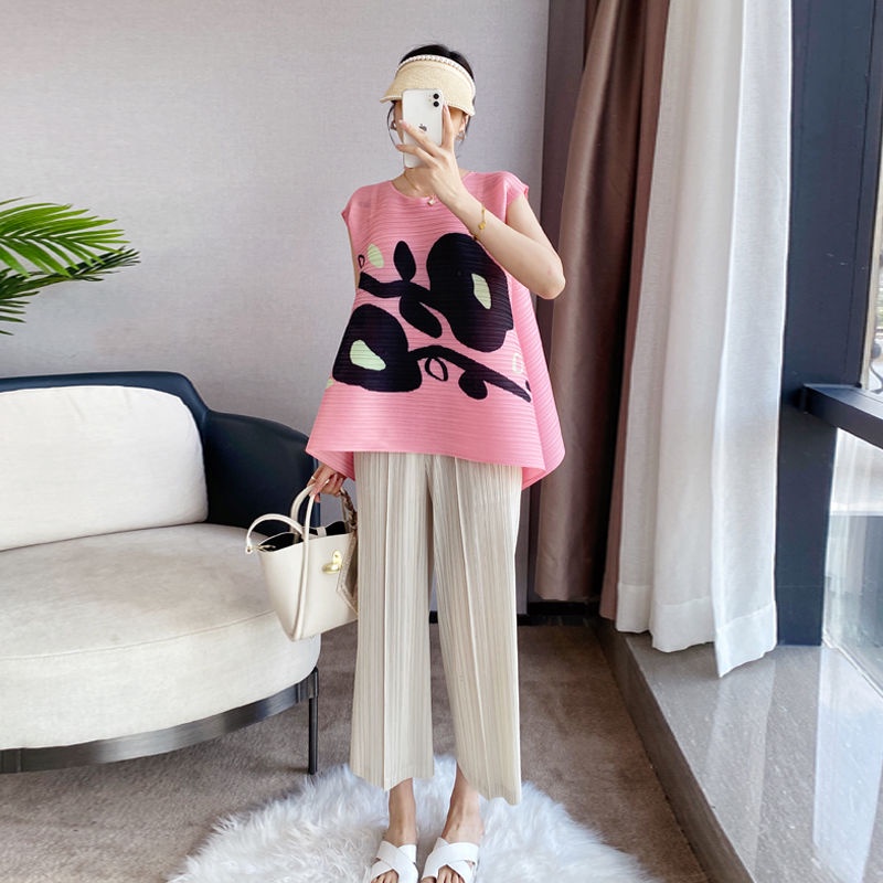 Issey Miyake Áo Thun Dáng Rộng Thiết Kế Độc Đáo Thời Trang Mùa Hè 2022 Cho Nữ