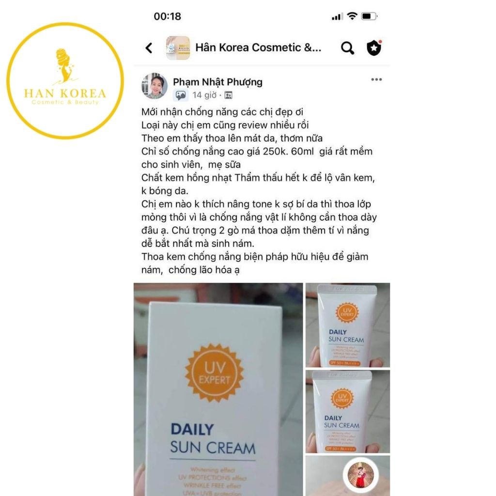 Kem chống nắng DAILY SUN CREAM 3 IN 1 SPF50+ PA ++++ 60ML Mẫu mới - HANKOREA