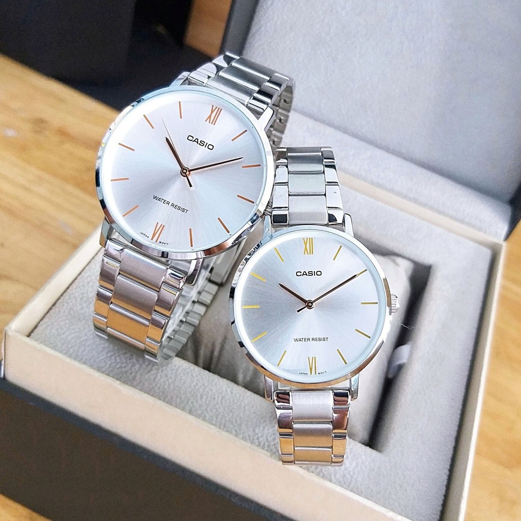 Đồng hồ đôi nam nữ dây kim loại Casio Anh Khuê MTP/LTP VT01D-7B