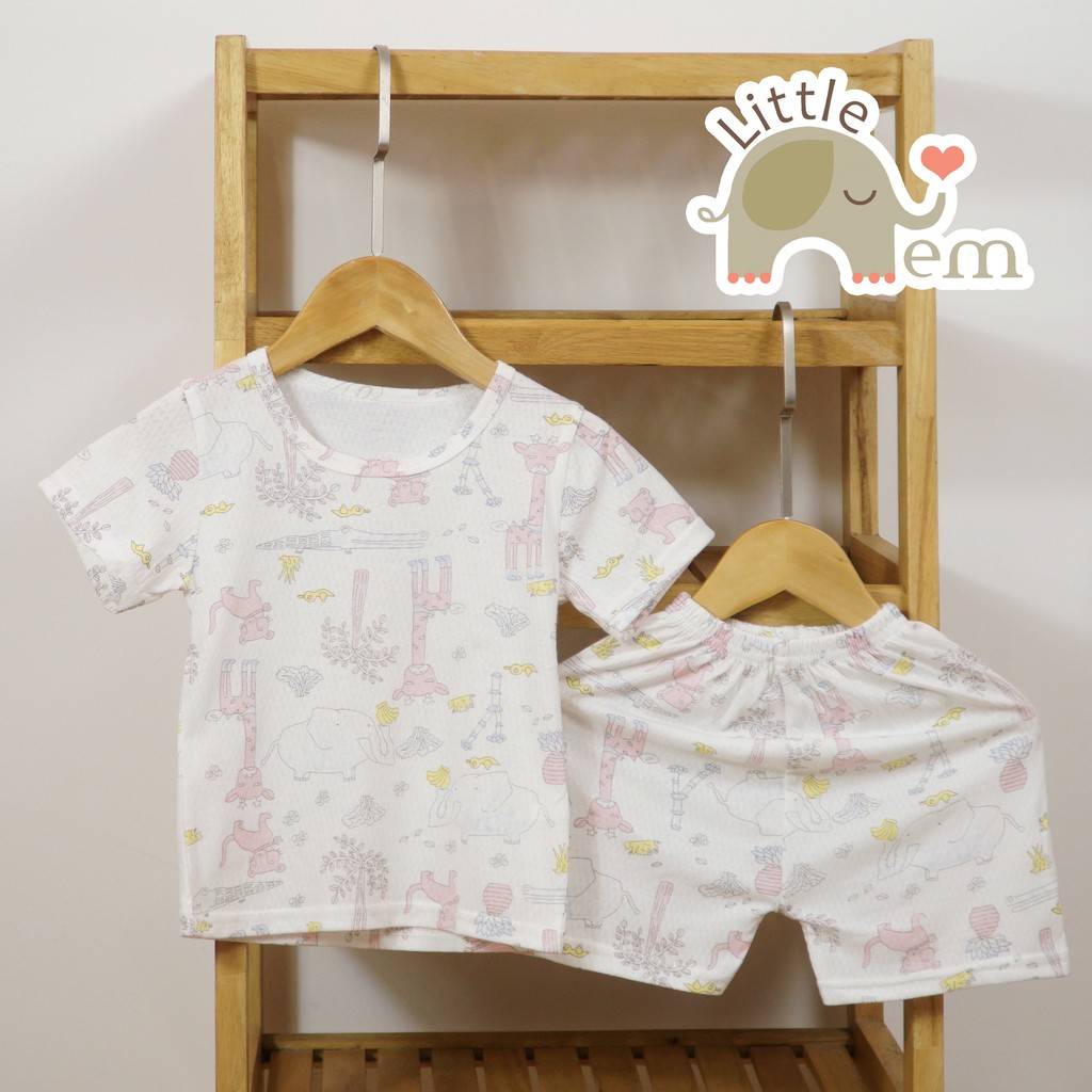 Bộ đồ bé trai Cotton tre cộc tay  _ White Zoo