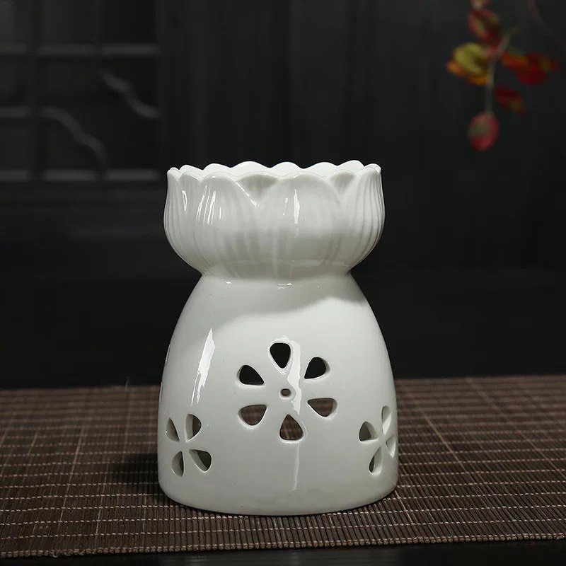 Đèn Xông Tinh Dầu Bằng Nến Đài Sen Gốm Sứ Trắng Cao Cấp  Giúp Trang Trí Phòng Của Bạn