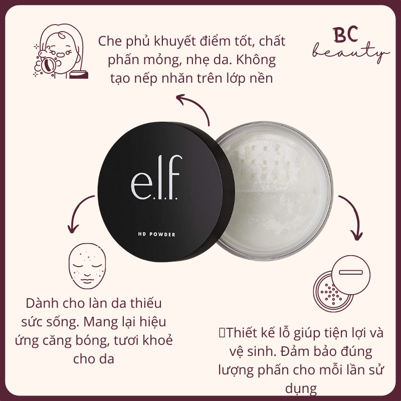 Phấn Phủ Kiềm Dầu  e.l.f High Definition Powder | Tự Nhiên, Làm Mờ Lỗ Chân Lông, Cho Lớp Nền Mịn Màng Cả Ngày Dài