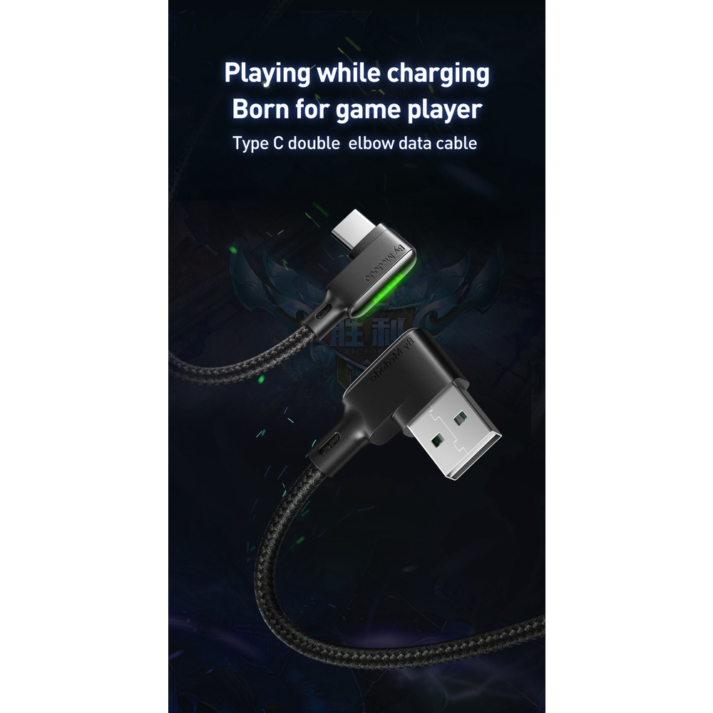 Dây cáp sạc nhanh MCDODO USB 3A IP/ Type C/ Micro USB đầu cong 90 độ CA-751/ 752/ 753