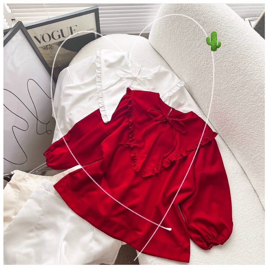 Áo Voan BabyDol Cổ Bèo Ren Trái Tim Kèm Tay Dài Cực Đẹp TTPK0381