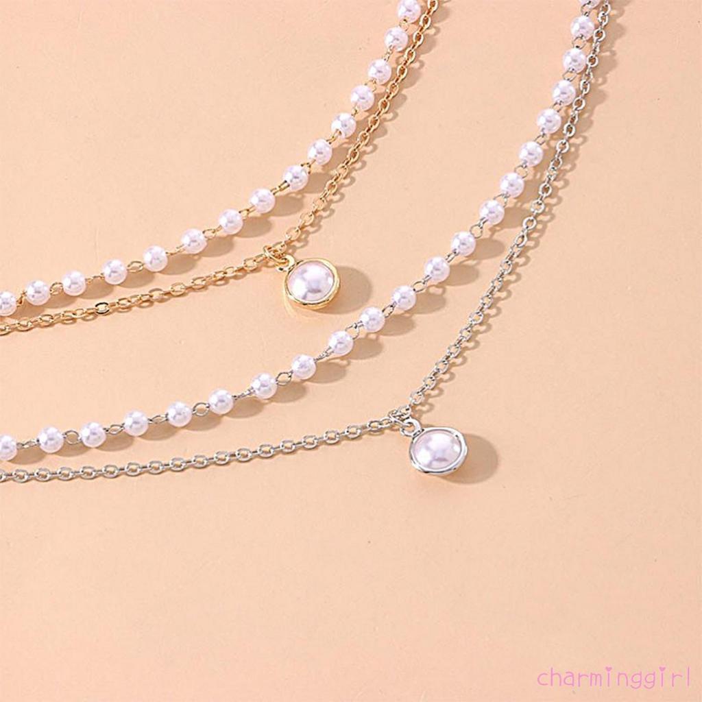 QAQ-Women´s Artificial Pearl Necklace with Pendant Multi-layer Neck Accessories with Adjustable Chain