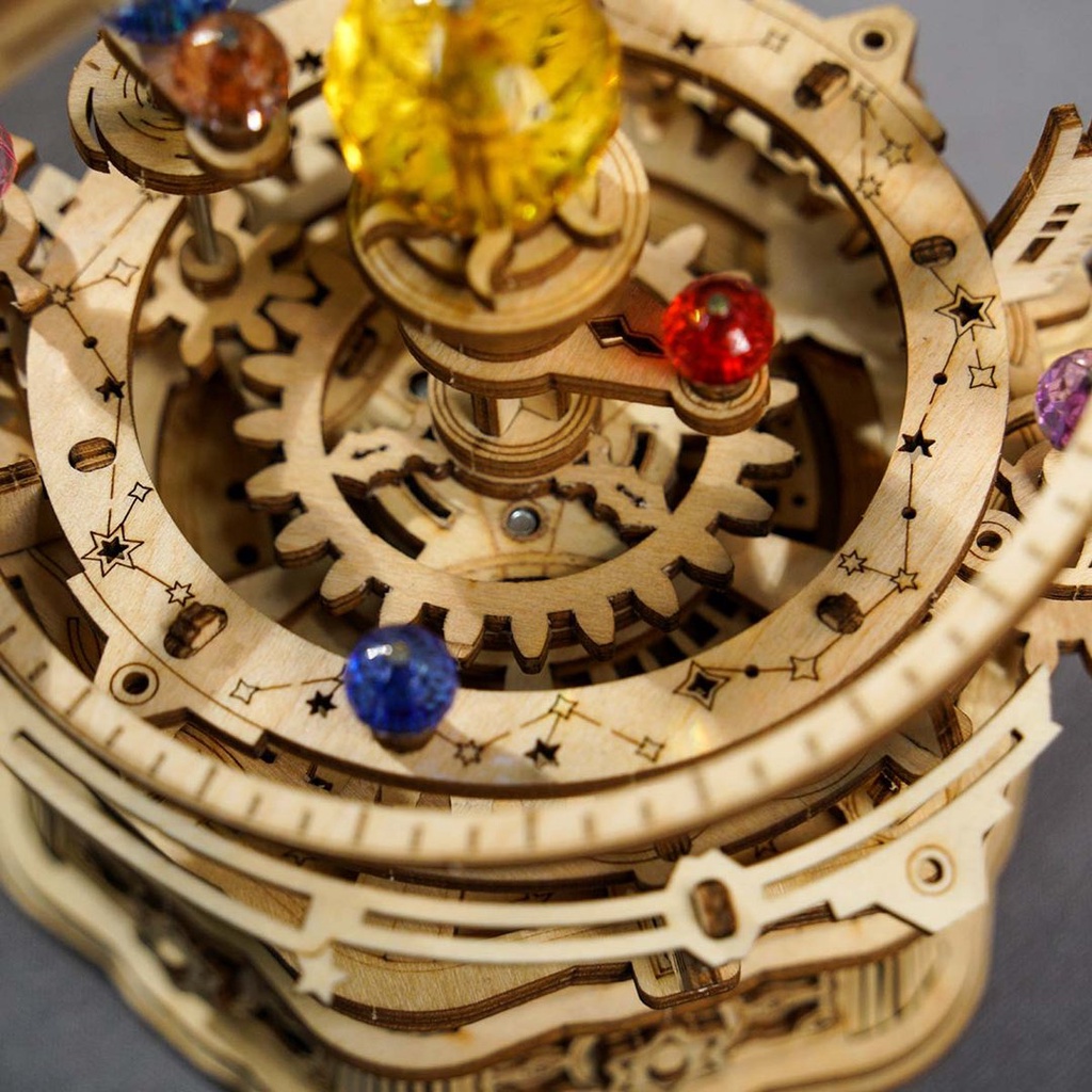 Đồ chơi gỗ thông minh trẻ em, Hộp Nhạc Gỗ Lắp Ráp Mô Hình 3D DIY Hệ mặt trời Starry Night Orrery Quà tặng sinh nhật...