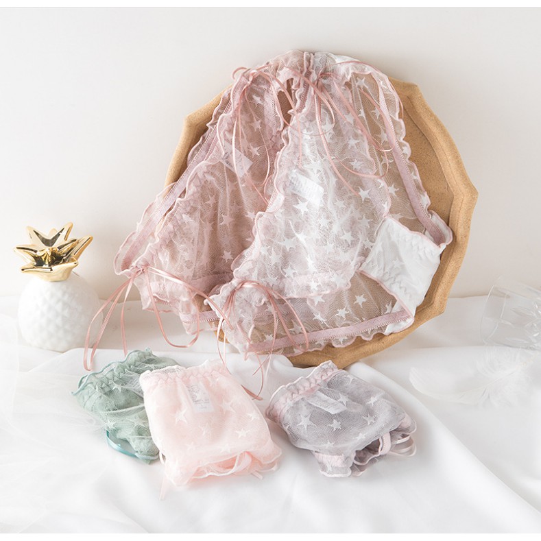 Quần chíp nữ ren gợi cảm sexy kháng khuẩn thông hơi bánh bèo thắt nơ hình ngôi SAO QL24