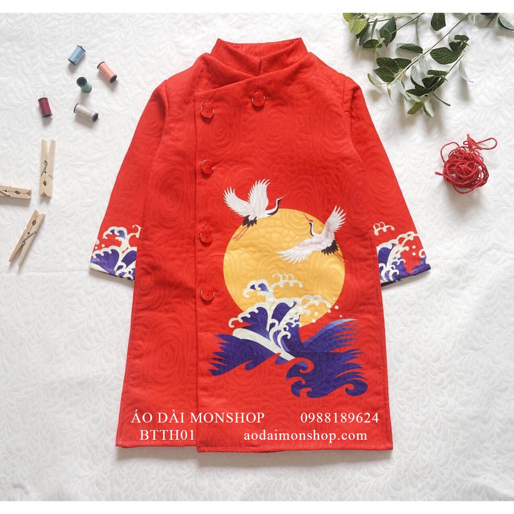 Áo Dài Cho Bé Trai Thiên Hạc Gấm Hoa Cao Cấp - Màu Đỏ