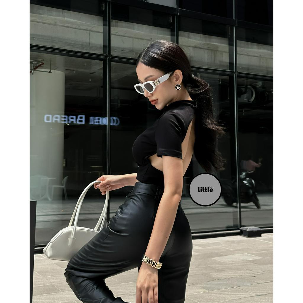 Áo Kiểu Hở Lưng Tay Ngắn Dáng Croptop Cổ Cao 3 Phân Chất Thun Borib Co Giãn 4 Chiều "HLTN"