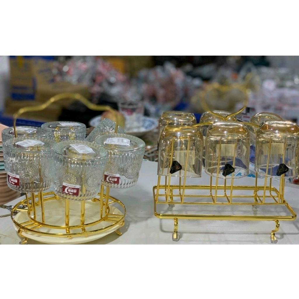 [TẶNG KHAY HỨNG NƯỚC ]Úp ly. Úp cốc mạ vàng kèm khay đựng nước , vàng sang chảnh mẫu mới 2021