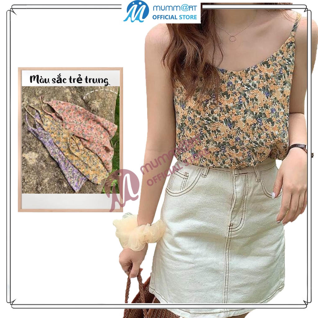 Áo nữ hai dây hoa văn màu sắc tươi sáng, trẻ trung, phối với váy, quần jean, suit, blazer dưới 60kg | BigBuy360 - bigbuy360.vn