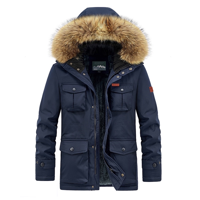 Áo Khoác Parka Nam KaKi Lót Lông Đại Hàn Mũ Lông To Có Thể Tháo Rời