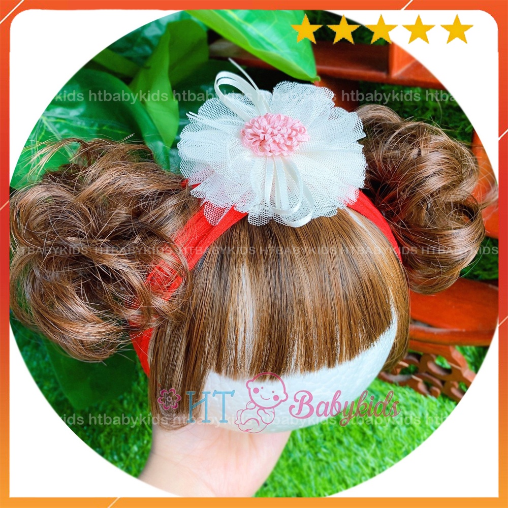 Băng Đô Turban Cho Bé Gái Có Tóc Giả Hai Bên - Mềm Mịn- Có Size Cho Bé Sơ Sinh