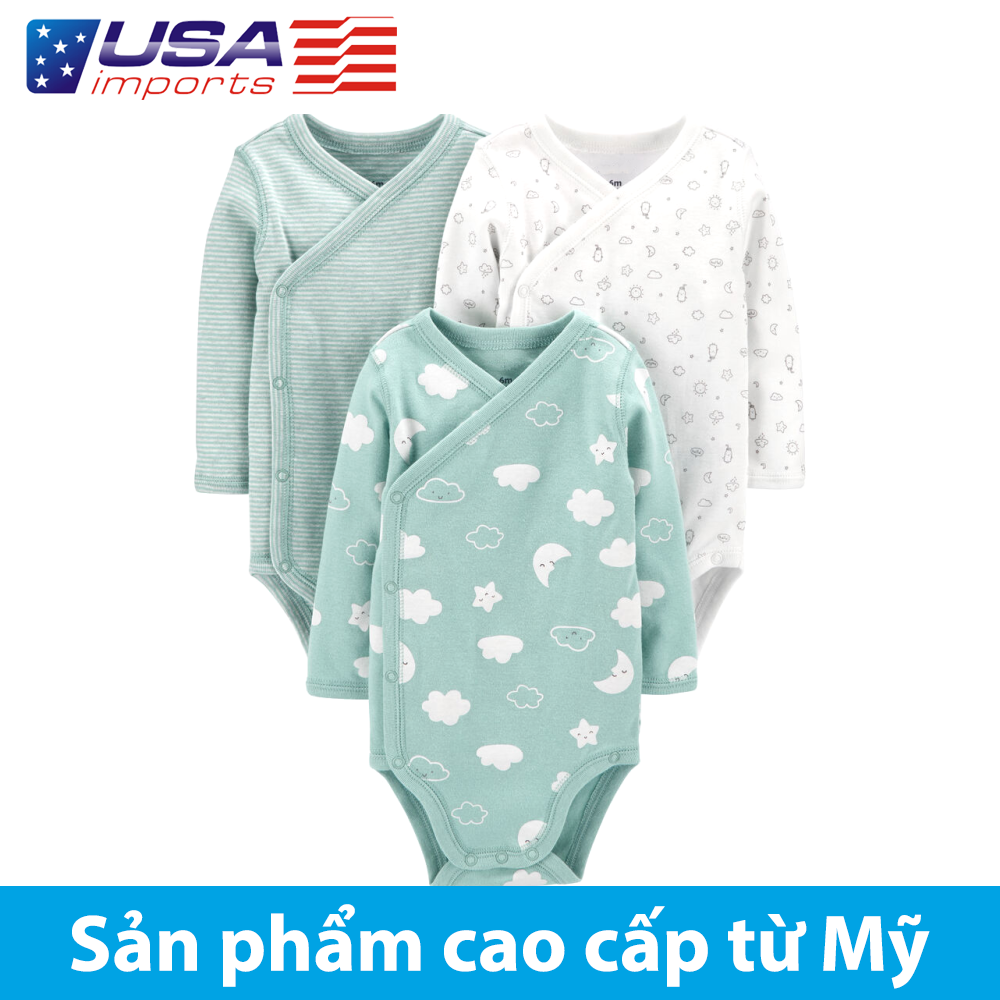 Set 3 bodysuit tay dài cài chéo họa tiết đám mây Car-tờ Auth Từ Mỹ (1I718710)