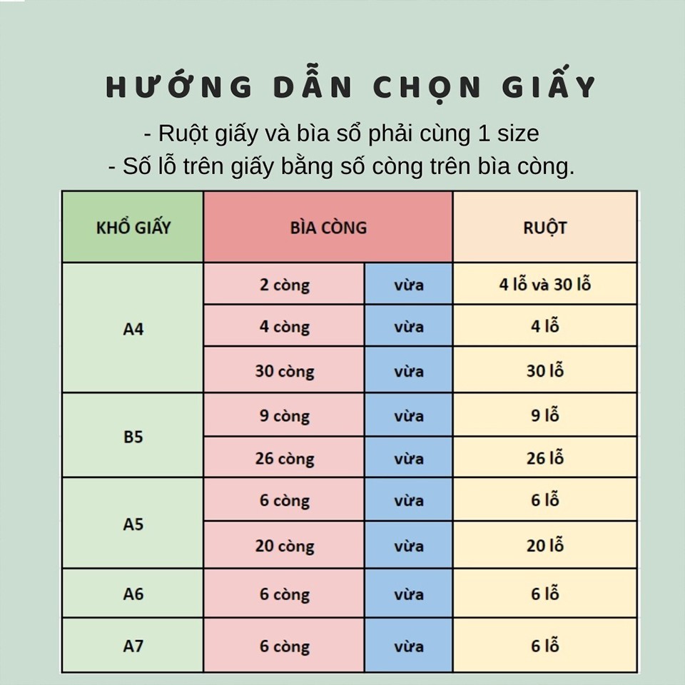 Giấy refill gắn sổ/Ruột sổ còng khổ A5 B5 A4 giấy cao cấp 6/20/26/30 lỗ thay thế làm sổ planner bullet journal BMbooks