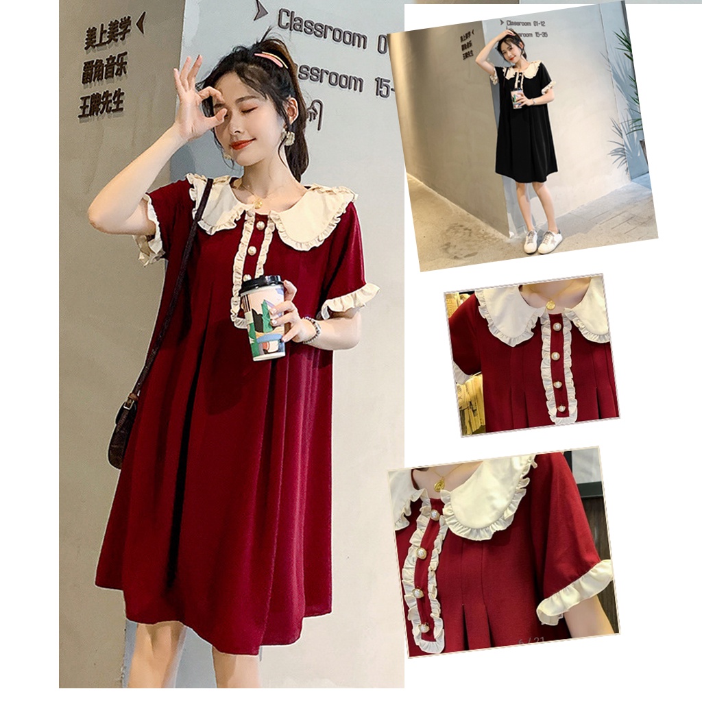 Đầm bầu ngắn tay cổ bèo đính hạt chai xinh xắn thời trang thiết kế MSP127 Mom and Baby