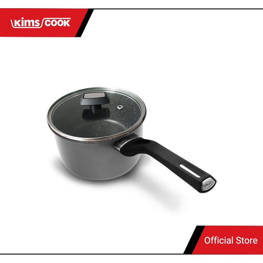 Quánh nấu cháo bột chống dính Kims Cook vân đá nắp kính  ( xám / hồng )