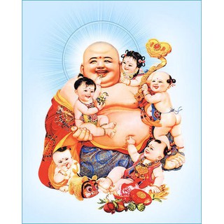 Tranh đính đá toàn bộ - Phật Di Lặc và 5 em bé