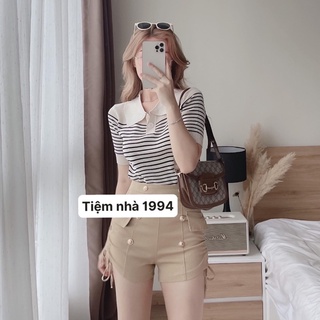 Áo thun sọc ngang áo thun có cổ áo thun polo nữ
